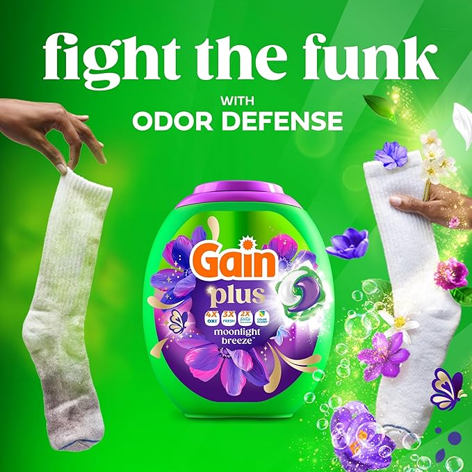Gain Plus Flings Liquid Laundry Detergent Pods, Gain's Best Clean, All-In-One Pacs, Moonlight Breeze Scent, 45 Count