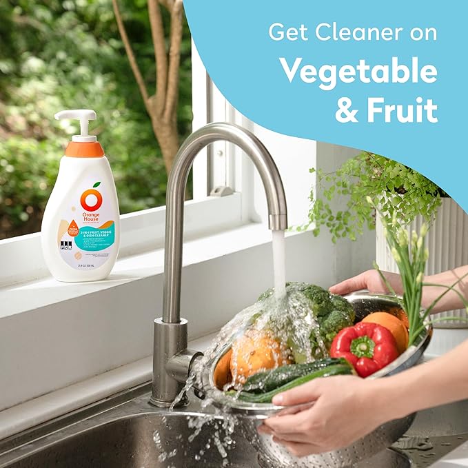 ORANGE HOUSE 3 in 1 Plant Based Dish Soap, Non Harmful Ingredients Veggie Wash, Orange Oil Fruit and Vegetable Wash, Convenient Fruit Wash, 21.9 Fl Oz Fruit Cleaner, Natural Dish Soap (1 Pack)