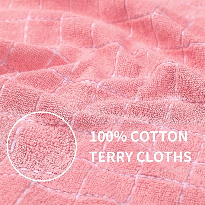 Homaxy 100% Cotton Terry Kitchen Towels(Pink, 13 x 28 inches), Checkered Designed, Soft and Super Absorbent Dish Towels, 18 Pack