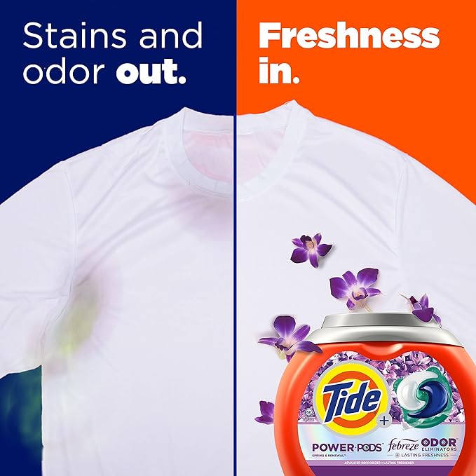 Tide Power Pods with Febreze Laundry Detergent Pacs, 63 Count, Spring & Renewal Scent, All-Day Freshness