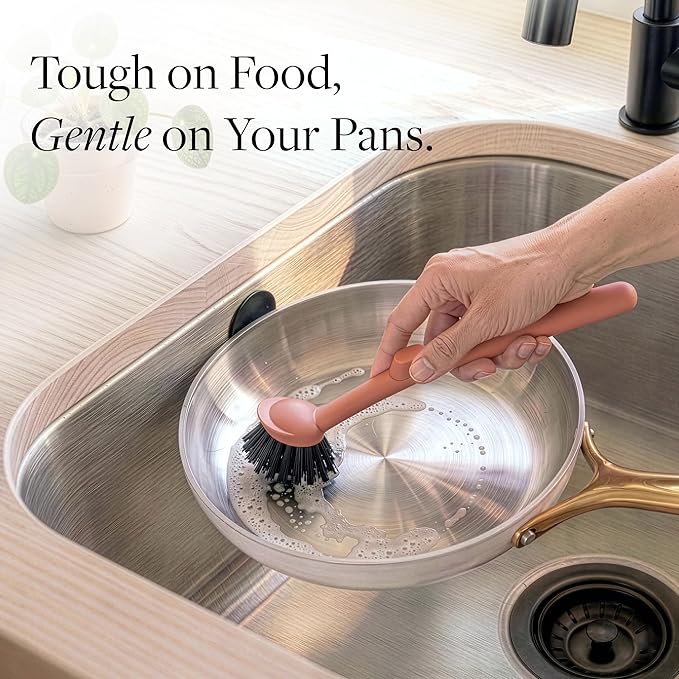 Earth & Mango Magnetic Dish Brush & Scraper, Snaps to Sink, Non-Scratch, Dishwasher Safe, Dish Scrubber – Terracotta Clay
