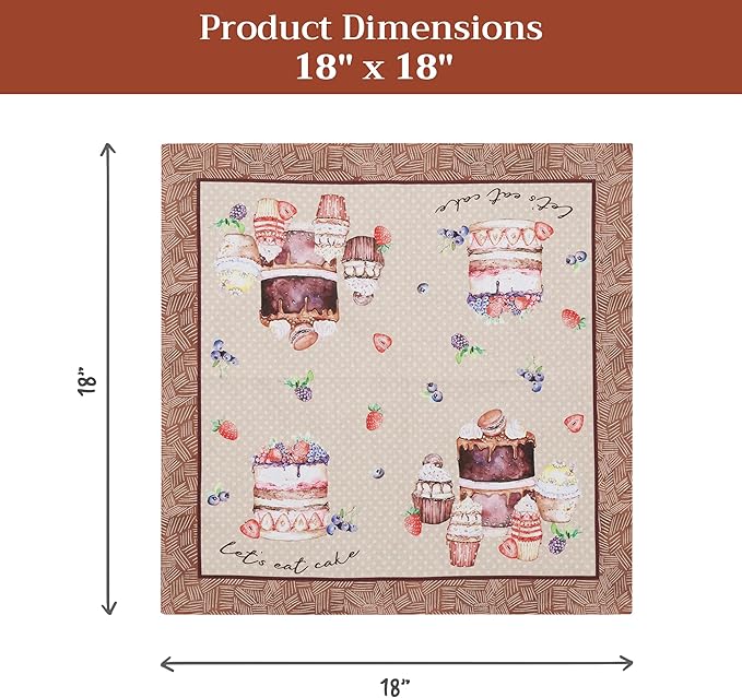 Maison d' Hermine 100% Cotton Cloth Napkins Set of 4 Everyday Reusable Square Napkins Cloth Washable Dinner Party Wedding Restaurant Hotel Kitchen Spring Summer (Cakes, 18" x 18")