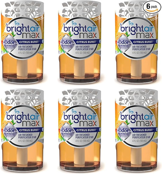 Bright Air Max 4 oz. Odor Eliminator Air Freshener, for Medium-Size Spaces, Citrus Burst Scent, Case of 6, Lasts up to 60 Days Each