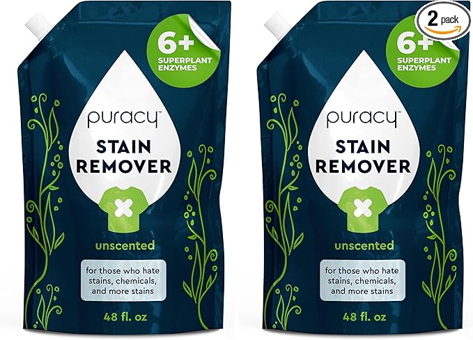 Puracy Stain Remover, Travel and Laundry Stain Cleaner for Clothes, Baby Essentials, Kids Stains, Oil and Fabric Spot Cleaner, (Stain Remover Spray, 48 fl oz) (Pack of 2)