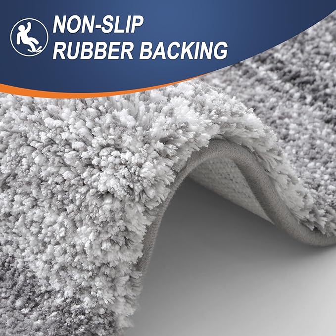 OLANLY Bathroom Rugs Sets 3 Piece, Soft Absorbent Microfiber Bath Mats and U-Shaped Contour Toilet Rug, Plush Shaggy Bath Mat Set for Bathroom (47"x20"+24"x16"+24"x20", Grey)