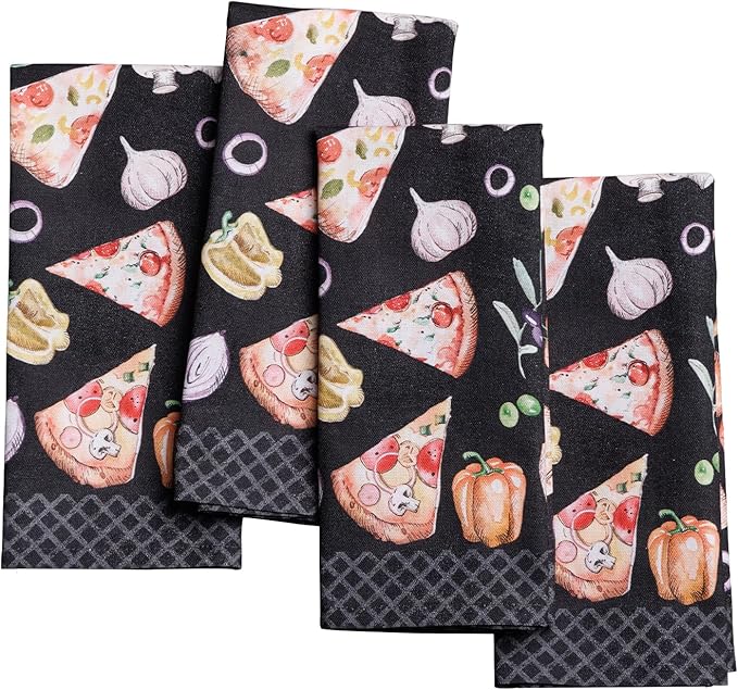 Maison d' Hermine 100% Cotton Cloth Napkins Set of 4 Everyday Reusable Square Napkins Cloth Washable Dinner Party Wedding Restaurant Hotel Kitchen Spring Summer (Pizza, 18" x 18")