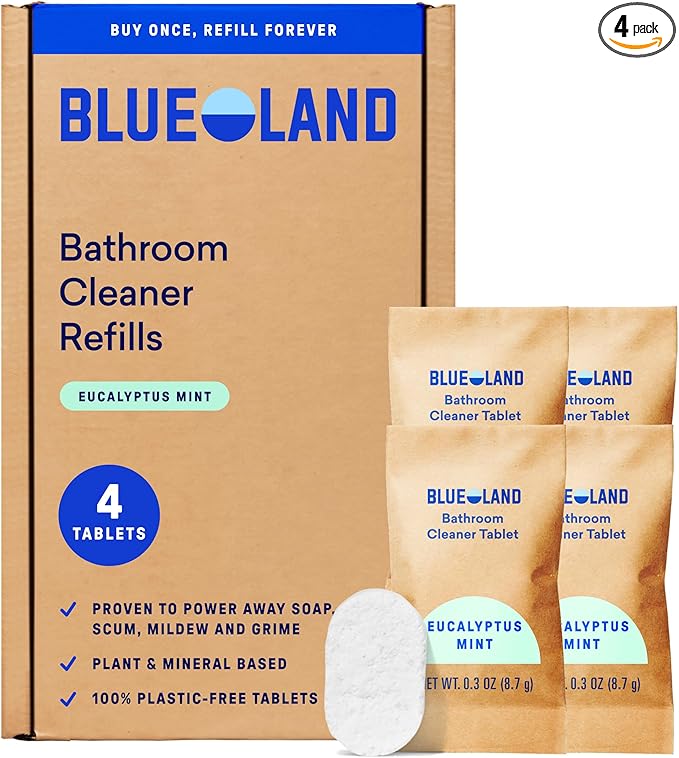 BLUELAND Bathroom Cleaner, 4-Pack Refill, Eucalyptus Mint Scent, Eco-Friendly Cleaning Supplies, 4 x 24 Fl oz