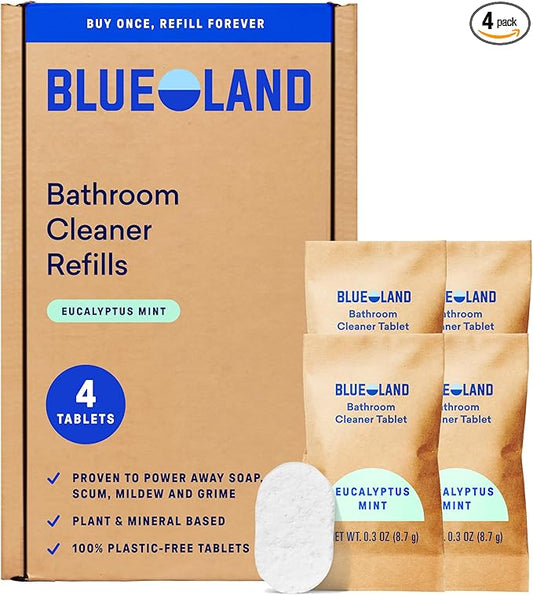 BLUELAND Bathroom Cleaner, 4-Pack Refill, Eucalyptus Mint Scent, Eco-Friendly Cleaning Supplies, 4 x 24 Fl oz