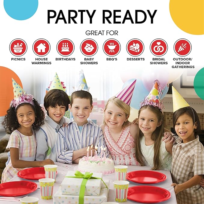 Exquisite Party Solids Red Plastic Plates For Party Supplies 10" Red Disposable Plates Heavy Duty 50 Pcs Plastic Dinnerware Sets Heavy Duty 350 GSM Disposable Dinnerware Set
