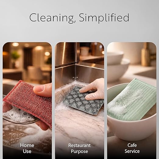 Restaurantware Scouring Pad 60 Count 5.5 x 3.9 Inches Plastic Steel Wool Sponge Metal Scrubber Durable Odor Free Scrubber Multi-Color Blue+Beige+Green Household Cleaning Sponge