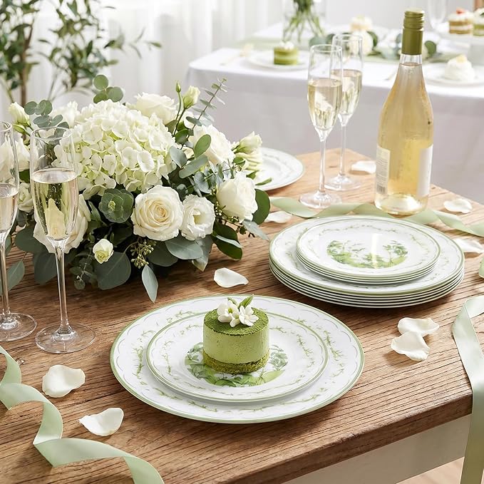 30Pcs White and Clear Plastic Plates - White Lily of the Valley Plates Disposable Heavy Duty,Perfect for Weddings, Tea Parties, Holidays - 10.25" Dinner & 7.5" Dessert Plastic Plate