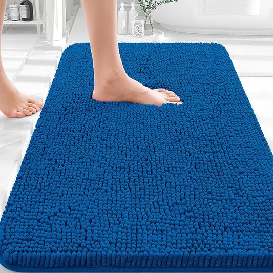 OLANLY Bathroom Rugs 35x24, Extra Soft Absorbent Chenille Bath Rugs, Rubber Backing Quick Dry, Machine Washable Bath Mats for Bathroom Floor, Tub and Shower, Home Decor Accessories, Deep Navy Blue