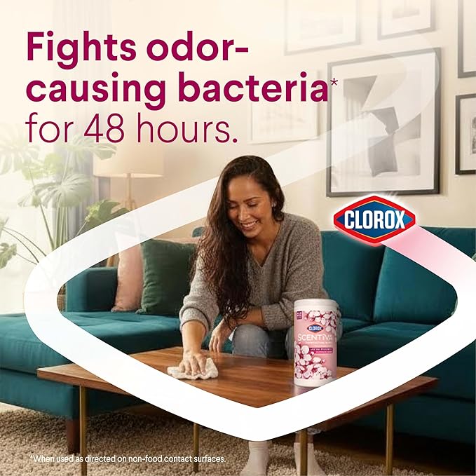 Clorox Scentiva Disinfecting Wipes, Cherry Blossom and Peach, Antibacterial, 75 Count