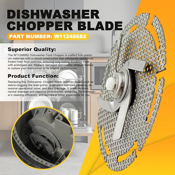W11246682 Dishwasher Chopper Blade Replacement for Whirlpool Maytag KitchenAid Dishwashers, Fit for AP6334140 W10591562 4845465 PD00044813 Whole Parts Dishwasher Chopper Blade