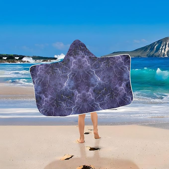Hooded Towel for Kids Purple Lightning Beach Wrap Bath Towels 50x23.5in