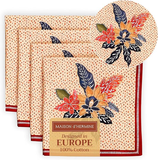 Maison d' Hermine Cloth Napkins Set of 4 100% Cotton for Thanksgiving Christmas Decorations Everyday Reusable Square Fall Napkins Cloth Washable Dinner Party (Kalahari, 20"x20")