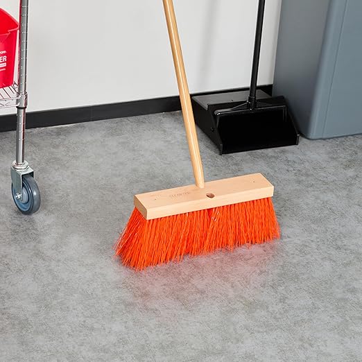 Restaurantware-Broom Head ONLY: Clean Tek Professional 16-Inch Push Broom Head, 1 Heavy-Duty Push Cleaning Tool - Handle Sold Separately, Heavy Unflagged Bristles, Black Plastic, Outdoor