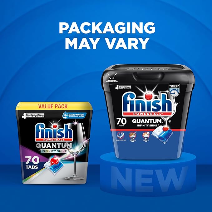 Finish Quantum Dishwasher Pods, No Pre-Rinse Dishwasher Detergent Soap Removes 24HR Dried-On Stain and Grease, Leaving a Virtually Spotless Shine, Unscented, 70 Count