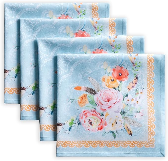 Maison d' Hermine 100% Cotton Cloth Napkins Set of 4 Everyday Reusable Square Napkins Cloth Washable Dinner Party Wedding Restaurant Hotel Kitchen Spring Summer (Ibiza - Blue, 20" x 20")