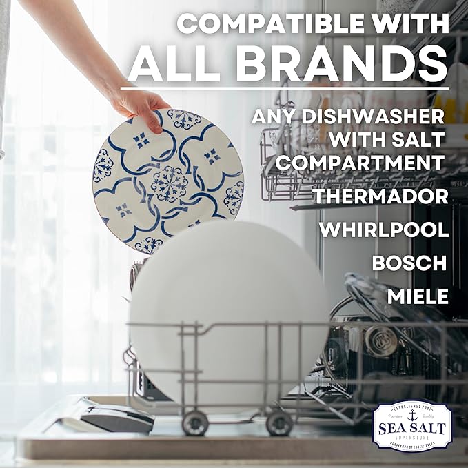 Dishwasher Salt, Natural Water Softener, Food Grade Coarse Sea Salt Compatible with Miele, Thermador, Whirlpool, & Bosch Dishwasher, 30 oz Bag