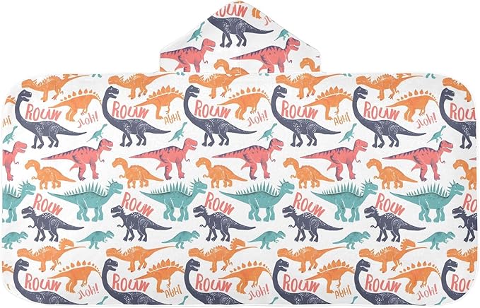 Hooded Towel for Kids Colorful Dinosaur and Word Beach Wrap Bath Towels 50x23.5in
