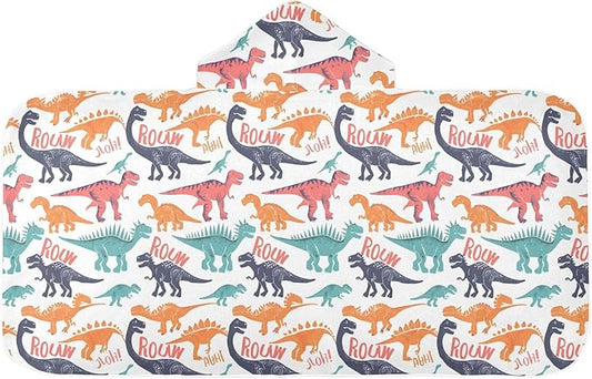 Hooded Towel for Kids Colorful Dinosaur and Word Beach Wrap Bath Towels 50x23.5in