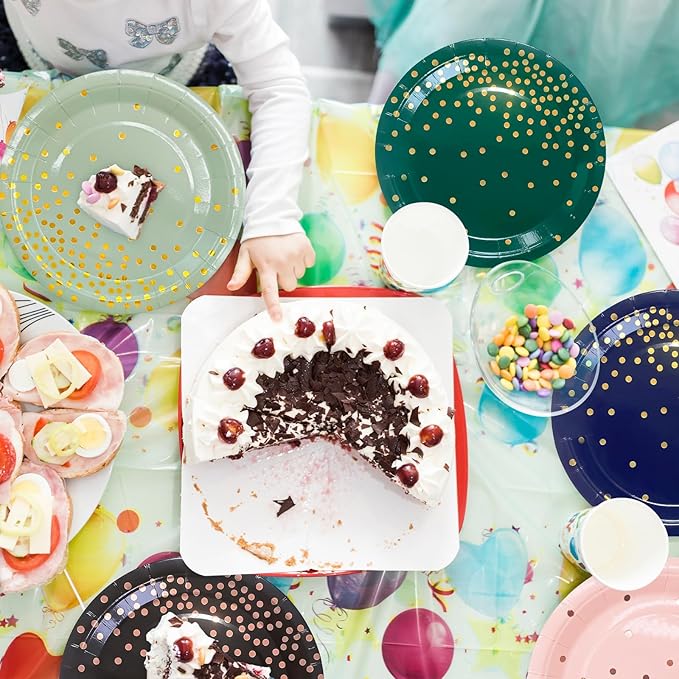 Serves 35 Guests Black and Gold Plates and Napkins Party Supplies,7" Black Paper Plates and Napkins,Disposable Party Dinnerware for Birthday Wedding,Graduation