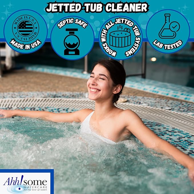 AhhSome Jetted Tub & Hot Tub Cleaner, Powerful Spa Bath Cleaning Solution for Jacuzzis & Whirlpools, 1 Gallon (64 Treatments), Professional Grade Septic Safe Solution for Hot Tubs, Made in USA