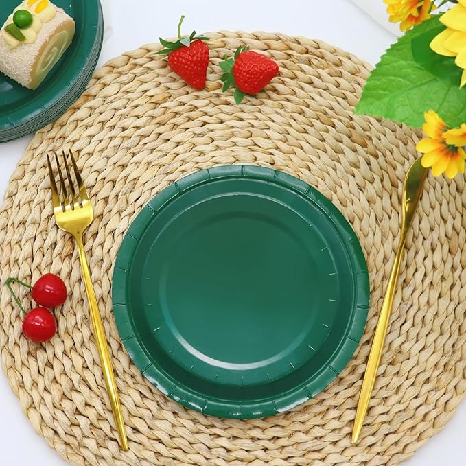Green Paper Plates Bulk-Cake Plates Disposable Heavy Duty Dessert Plates 7 inch Paper Plates Green Disposable Plates for Appetizer Cake(50 count), Green7-50 pack