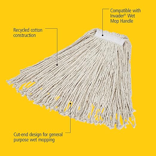 Rubbermaid Commercial Economy Cut-End Cotton Wet Mop Head, 1-inch Headband, 24-Ounce, White, Heavy Duty Wet Mop for Floor Cleaning Office/School/Stadium/Bathroom (Pack of 5)