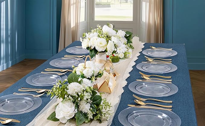 FLOWERCAT 200PCS Clear Plastic Plates Disposable Plates for Party - Heavy Duty Plastic Plates - 100 10" Dinner Plates and 100 7" Salad Plates for Weddings, New Year,Christmas Parties and Events