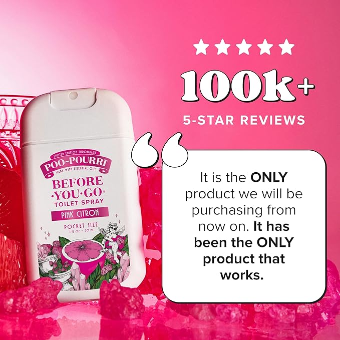 Poo-Pourri Before-You-Go Pocket Toilet Spray, Travel Essentials, Pink Citron, 1 Fl Oz, Up to 50 Uses, On-The-Go Bathroom Odor Deodorizer with Essential Oils, TSA Approved Size