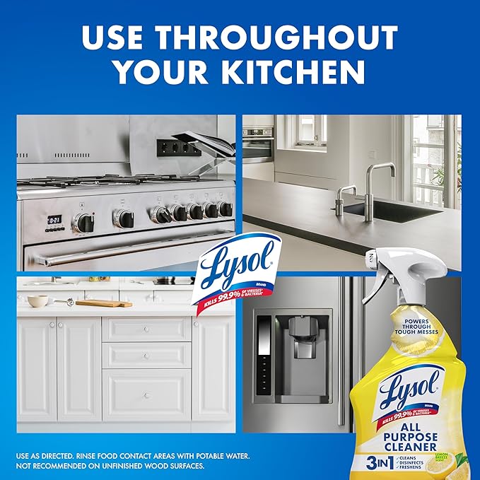 Lysol All Purpose Cleaner Spray, Multi-Purpose Disinfecting Spray, Kitchen & Bathroom Cleaner, Lemon Breeze Scent, 32 Fl Oz