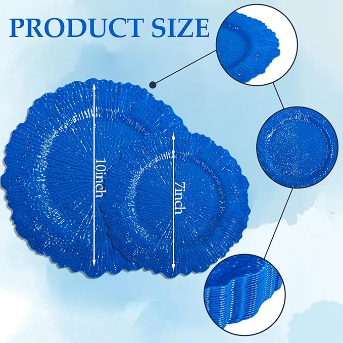 DaYammi 60Pcs Blue Plastic Plates - Sapphire Blue Plates Disposable & Reusable - Heavy Duty Plastic Plates for Party Including 30 Dinner Plate,30 Dessert Plate for Weddings,Dinner