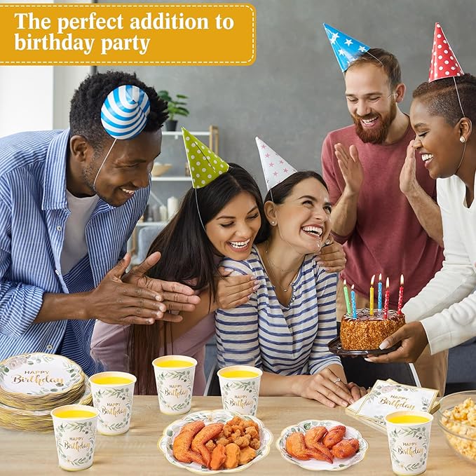 Pickmesh 400 Pcs Sage Green Birthday Plates and Napkins Set, Paper Plates and Cups with Plastic Cutlery, Disposable Tableware for Birthday Party and Celebrations
