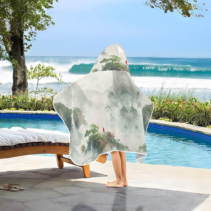 Hooded Towel for Kids Quiet Landscape Painting Beach Wrap Bath Towels 50x23.5in