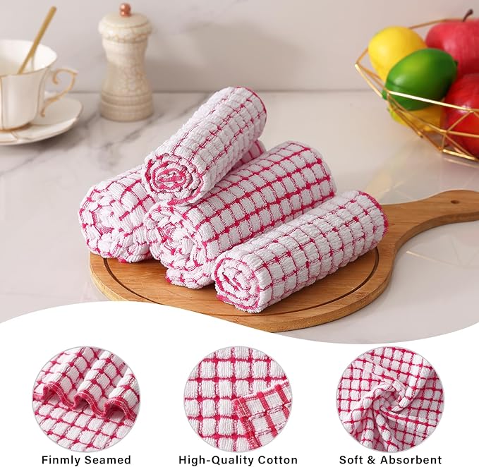 Homaxy Kitchen Towels and Dishcloths Set, 16 x 25 and 12 x 12 Inches, Set of 12 Cotton Terry Kitchen Dish Towels, Super Soft and Absorbent Dish Cloths, Red
