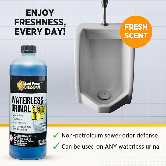 Instant Power Professional Waterless Urinal Sealing Liquid - Urine Remover for Stains and Odors, Urine Deordorizer, Bathroom Cleaning Supplies - 32 Fl Oz