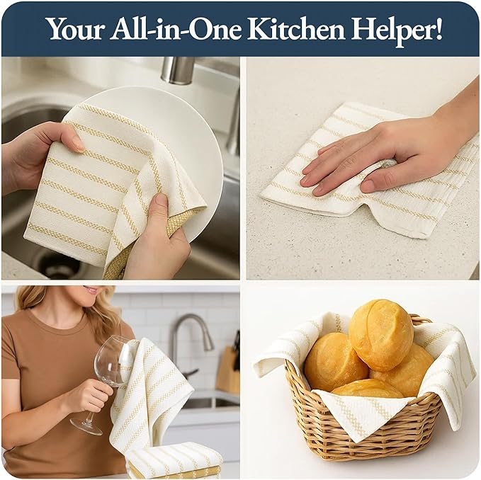 LANE LINEN Kitchen Towels Set - Pack of 4 Cotton Dish Towels for Drying Dishes, 18”x 28”, Absorbent Tea Towels, Quick Drying Kitchen Towel Set - Lemon Yellow