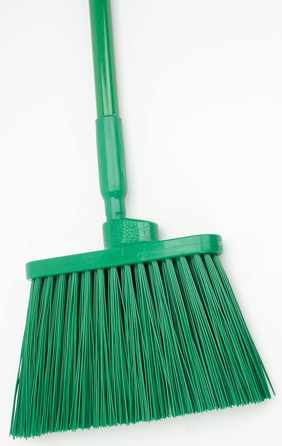 SPARTA 41083EC09 Plastic Color Coded Broom, Unflagged Bristles, Long Broom With Angled Head For Small Debris Cleaning, 56 Inches, Green, (Pack of 12)
