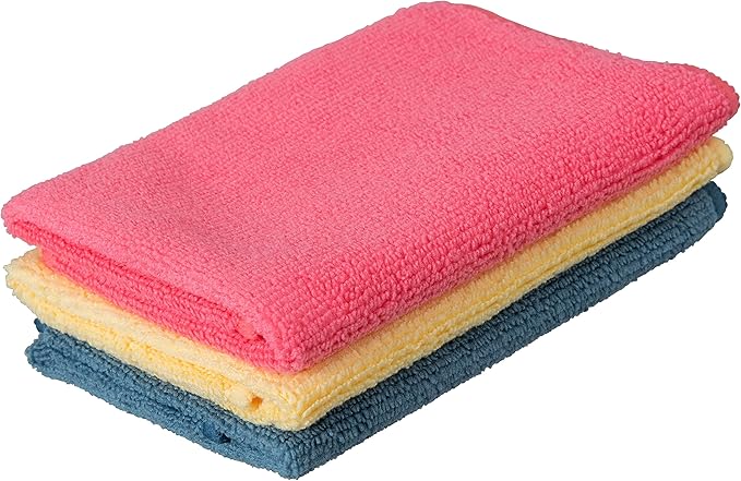 Superio Microfiber Cleaning Cloth for Cars, Kitchen Cleaning Rags for Housekeeping, 16" Micro Fiber Towels for House, Bathroom Color Coded All-Purpose Streak-Free lint-Free Wash Cloths (3 Multi)