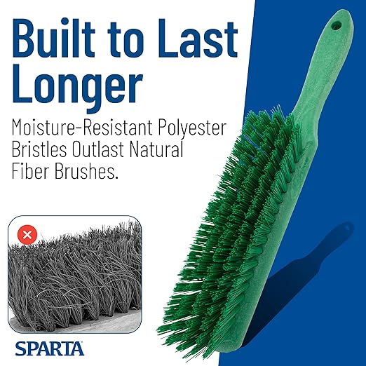 SPARTA 8 Inch Soft Counter Brush with Polyester Bristles and 5 Inch Handle, Color Coded Handheld Broom for Tables Countertops and Foodservice Surfaces, 13 Inch Overall Length, Green, Pack of 6