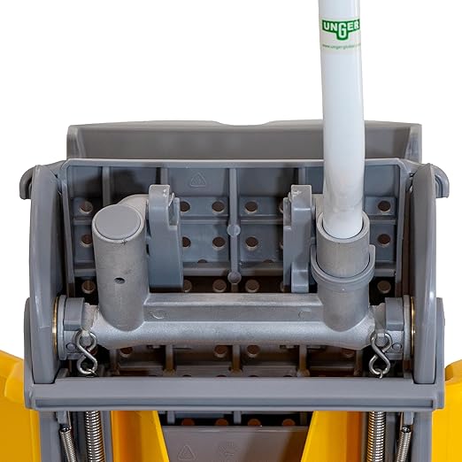 Unger Commercial 8-Gallon Dual-Compartment Mop Bucket with Side Press Wringer – Yellow, Ergonomic Design for Efficient Floor Cleaning COMBY