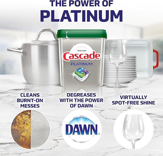 Cascade Platinum ActionPacs + Dishwasher Cleaner, Dishwasher Detergent Pods, Fresh, 48 Count