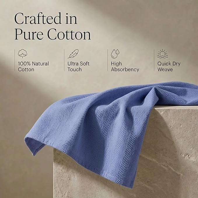 Urban Villa Kitchen Towels 100% Cotton Dish Towels for Kitchen(Set of 6) 20”x30” Dish Cloths Highly Absorbent Kitchen Linen Set with Hanging Loop Perfect for Drying Dishes Cleaning Hand Towels - Blue