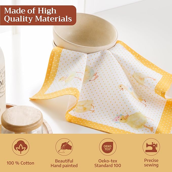 Maison d' Hermine 100% Cotton Cloth Napkins Set of 4 Everyday Reusable Square Napkins Cloth Washable Dinner Party Wedding Restaurant Hotel Kitchen Spring Summer (Ducklings in Spring, 18" x 18")