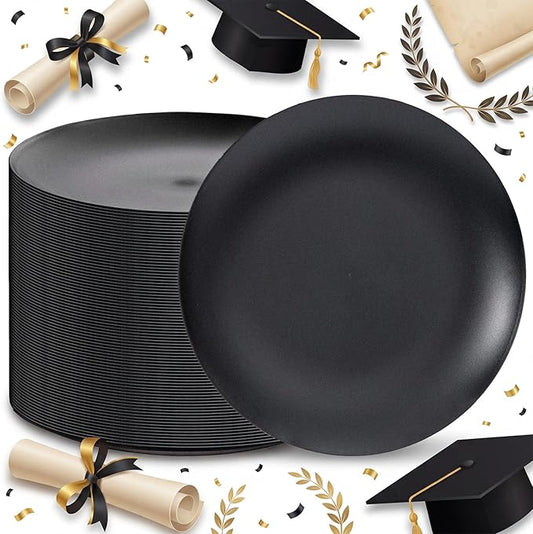 EI enjonirinjonir 80pcs Black Plastic Plates Disposable for Dinner,10.25inch Party Plates Disposable Heavy Duty,Elegant Matte Plastic Plate Frosted is Ideal for Wedding/Birthday/Graduation Decorations