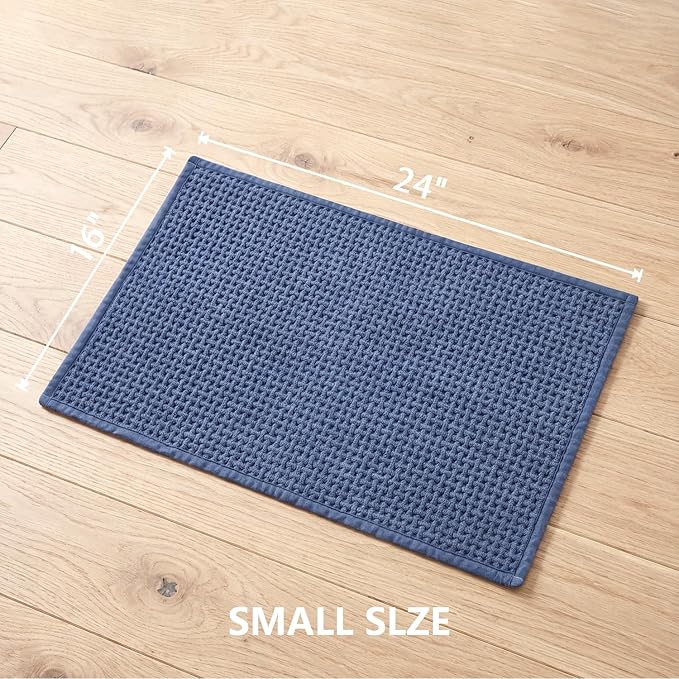 Bathroom Rugs Non Slip Washable, Super Absorbent Thin Bath Mat for Small Quick Dry Low Pile Bathroom Rug, (Navy Blue, 24″x16″)