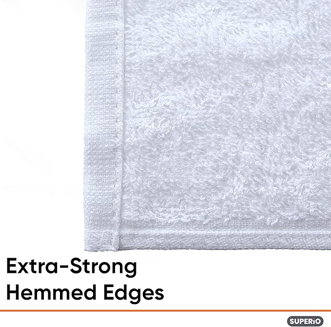 Superio Terry Cloth Rags White Washcloths 100% Cotton 12" Cleaning Cloths, Kitchen Towels, Facial Washcloth, Spa Cloths, Hand Towel, Small Lint Free Rags for Multi-Purposes, 144 Pack
