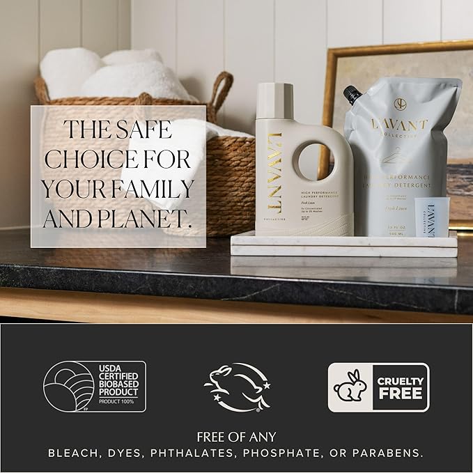 L'AVANT Collective Luxury Laundry Detergent Refill | Eco-Friendly, 75% Less Plastic | Fresh Linen | Natural Non-Toxic Liquid Laundry Soap with Enzymes | Plant-Based, HE Compatible | 32 oz